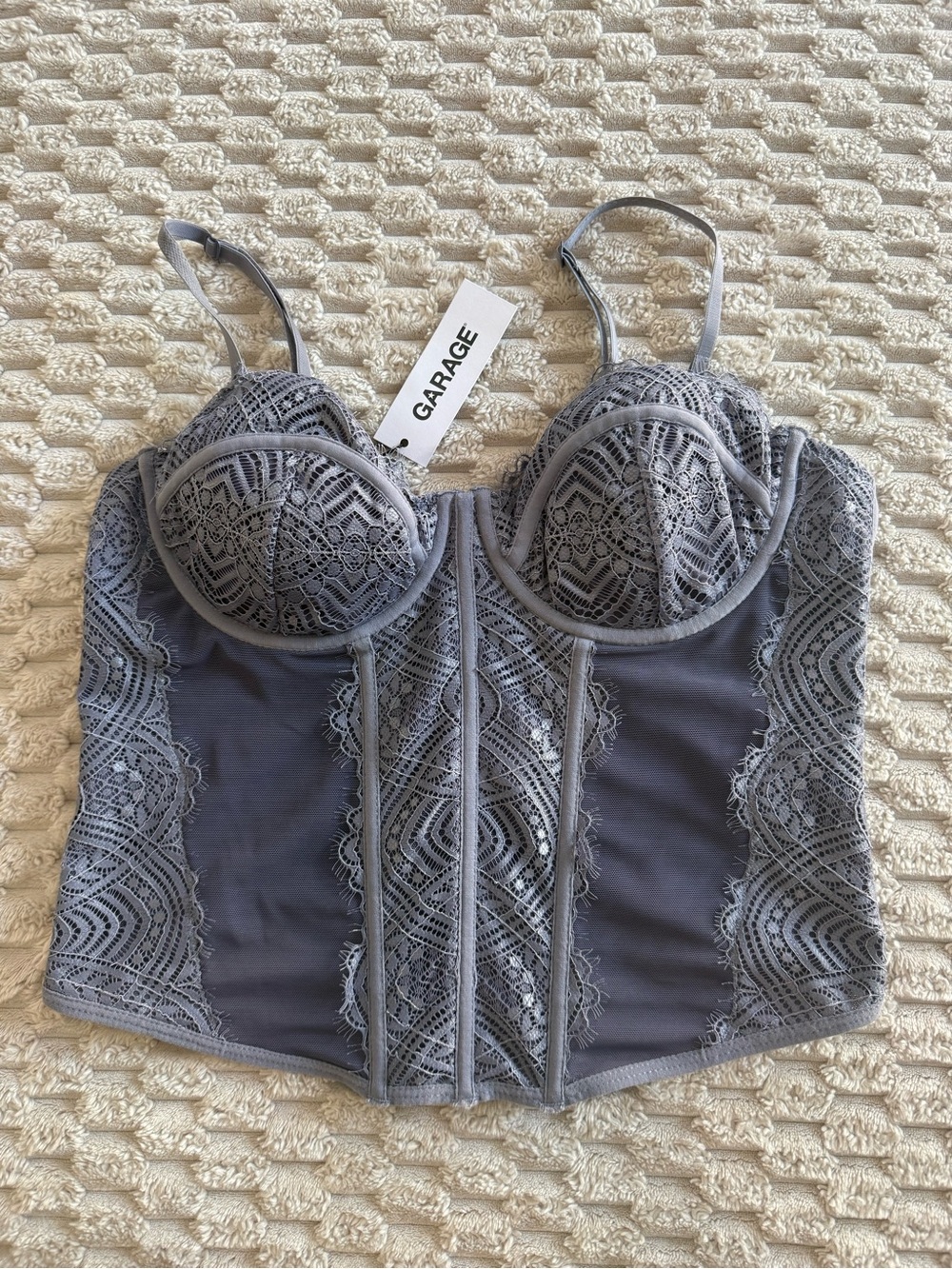 NWT Garage Chrishell Lace Mesh Bustier Blue Granite Size M